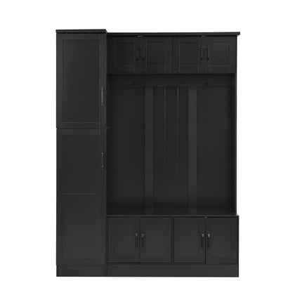 VIBE HAUS 79'' Tall Modern Hall Tree with Shoe Storage, 4-in-1 Entryway Bench with 6 Cabinets, 4 Coat Hooks & Adjustable Shelf for Hallway, living room, Black