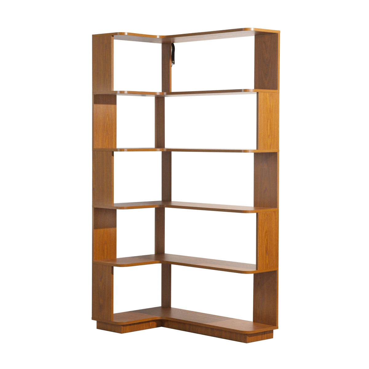 L-Shaped Corner Bookshelf in Dark Oak, 90cm Extended Size 5-Tier Freestanding Wooden Display Shelf with Anti-Tip & Anti-Drop Features