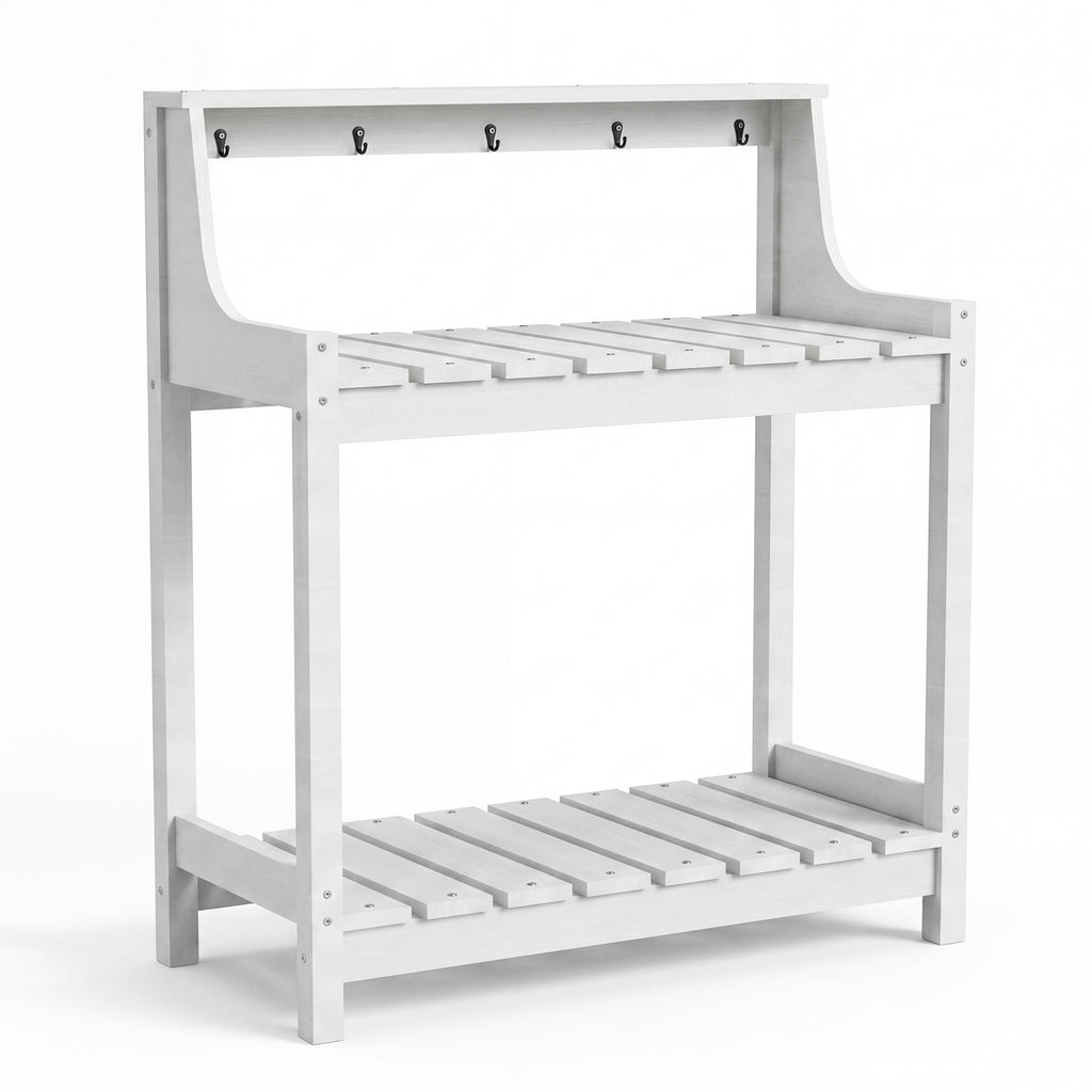 Potting Benches for Outside, HDPE Garden Potting Table All Weather, Outdoor Potting Table with Storage for Patio, Backyard, Garden, White
