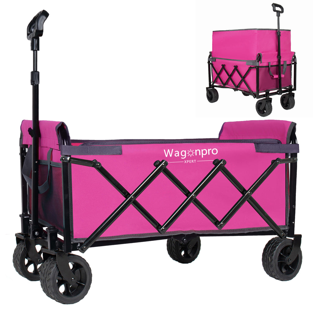 Upgraded 5*2' Wide Wheels-Expandable Dual-Layer Utility Wagon with 100% Extra Space, 220lbs Capacity Grocery Cart for Camping, Shopping, Sports, Gardening, Fishing, Pink