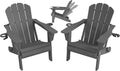 Adjustable HDPE Adirondack Chairs Set of 2, Grey, 3-Position Reclining ,Foldable, Cup & Phone Holders, All-Weather Outdoor