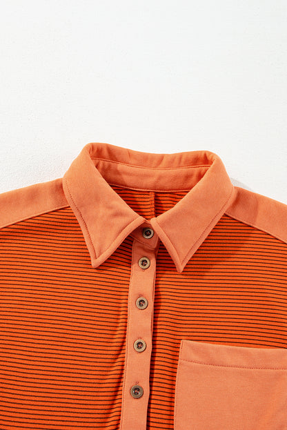 Orange Exposed Seam Puff Sleeve Henley Sweatshirt