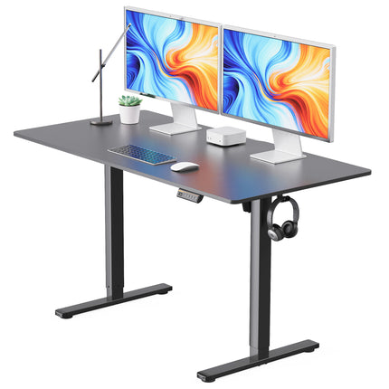 55'×28' Black Electric Height Adjustable Desk, height adjustable with 3 custom height memory presets, equipped with child lock. Ideal for home & office use, perfect as computer work desk, workstation