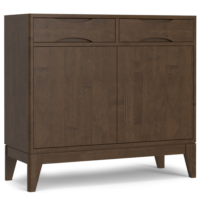 Harper 40 inch Wide Solid Wood Entryway Storage Cabinet in Walnut Brown with Mid-Century Modern Design and Adjustable Interior