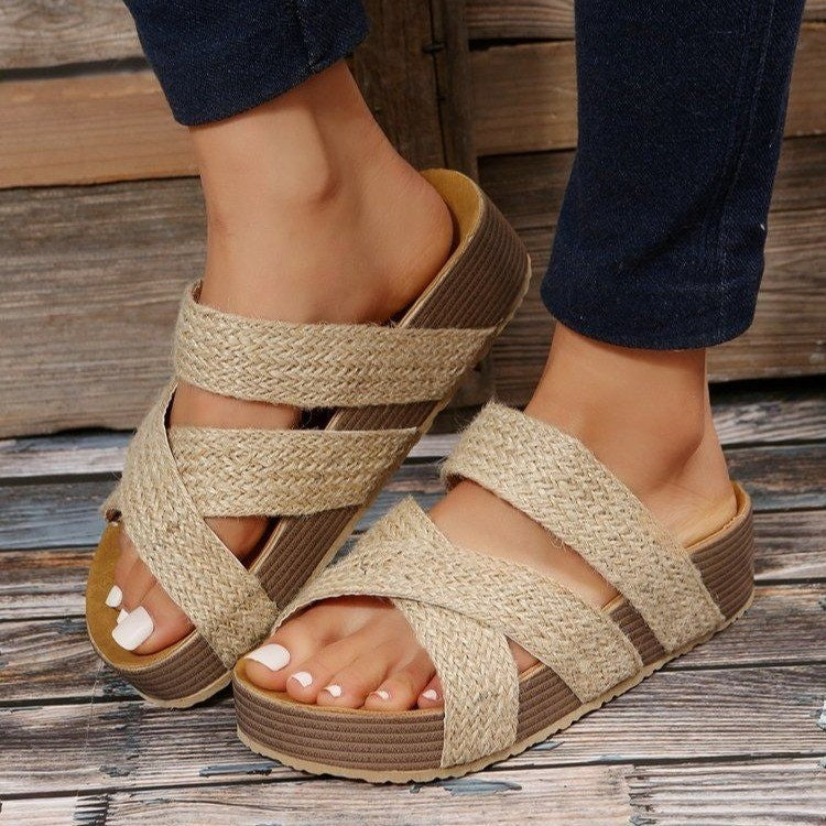 Woven Cross-strap Slippers Summer Platform Sandals Women Flat Beach Shoes - Eloy Royal