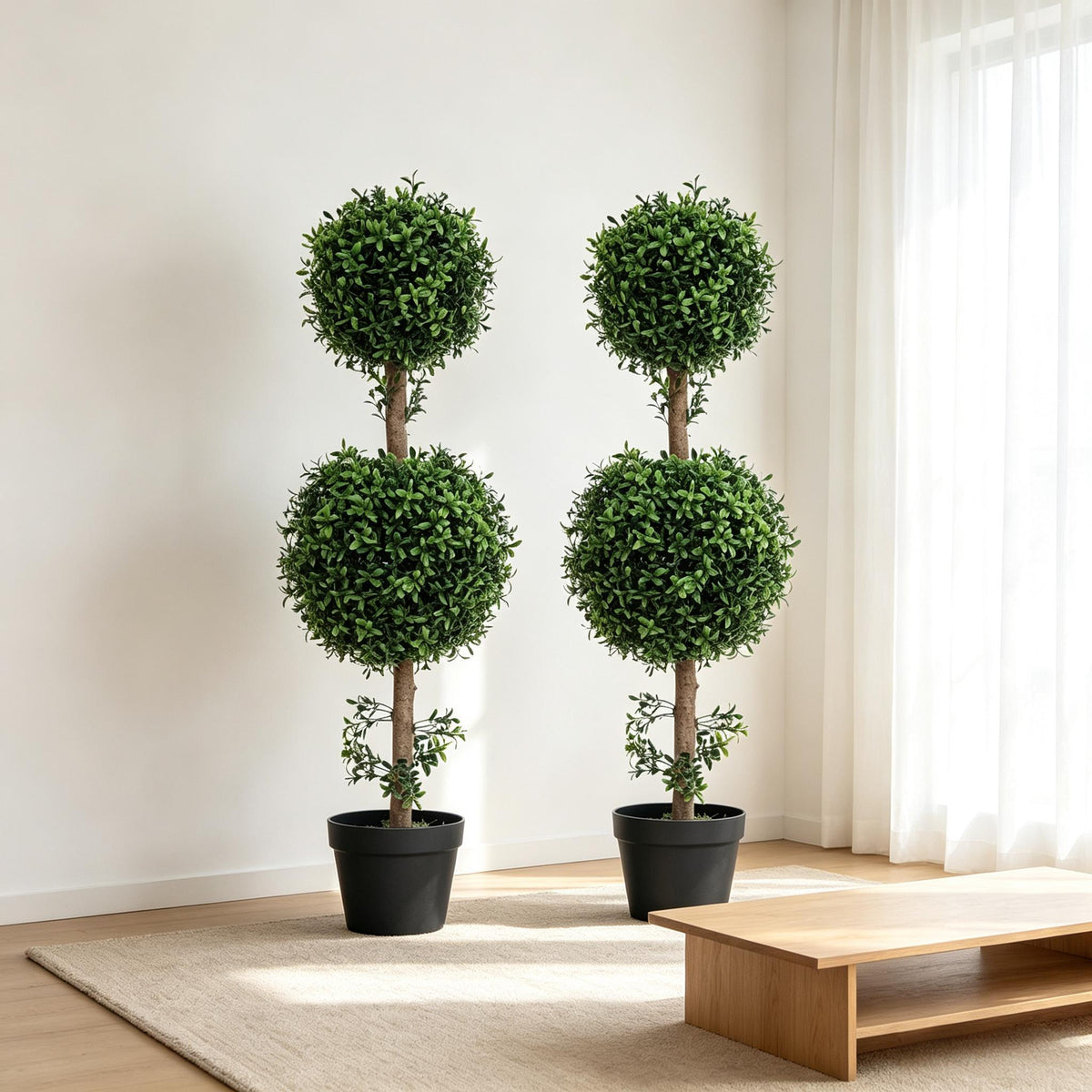 Stylish Artificial Topiary,Double-Ball Topiary Tree in Pot,Chic Artificial Ball Boxwood Topiary Trees(Only 2Pcs Artificial Plant)