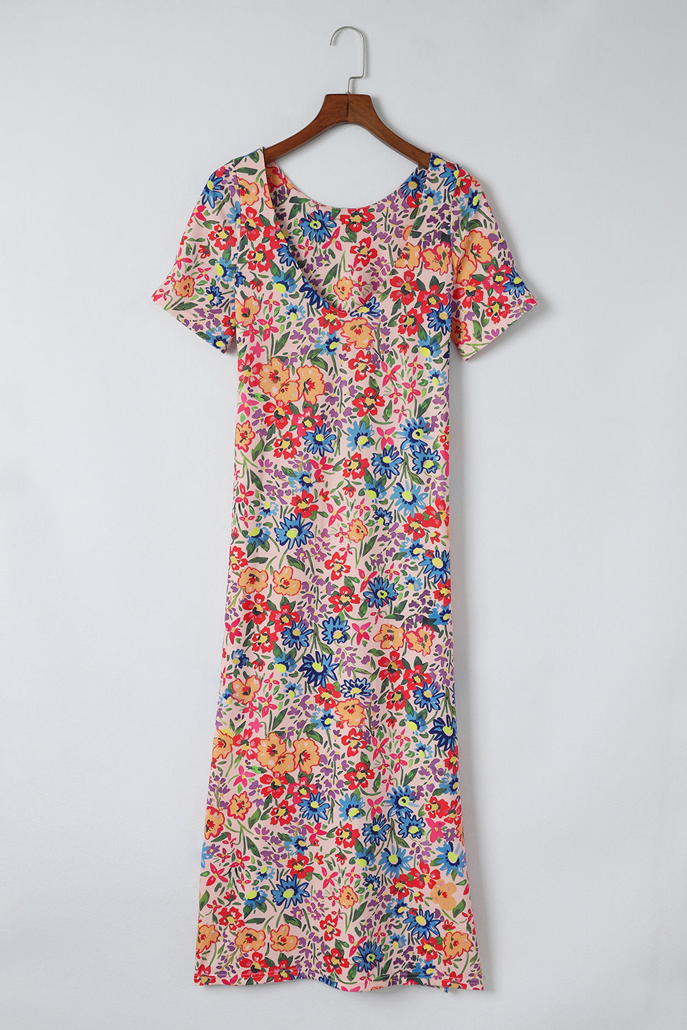 Multicolor Floral Print Ruffle Sleeves Open Back Maxi Dress - Eloy Royal