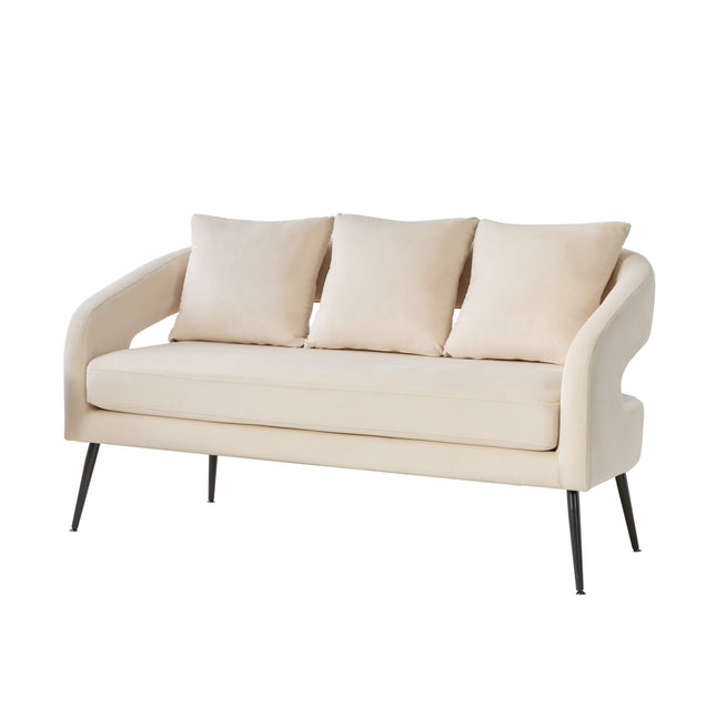 Modern Upholstered Velvet Open Back Loveseat Settee with 3 Pillows