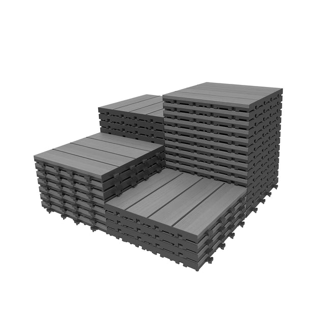 36 Pcs Interlocking Deck Tiles, 12' x 12' HDPE Outdoor Flooring, Patio Flooring Outdoor Waterproof, Deck Tiles Outdoor Waterproof for Deck Garden Poolside, All Weather Use -Dark Grey