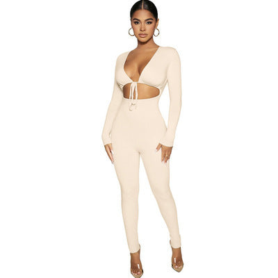 Women's Lace-up Cutout Long Sleeve Slim Fit Bodysuit