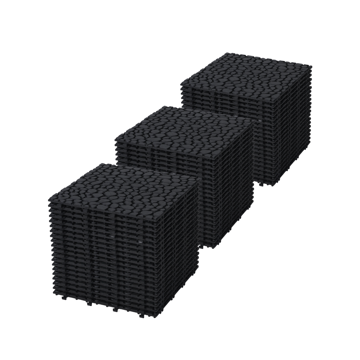 Black Interlocking Deck Tiles Plastic Waterproof All Weather Anti-slip for Outdoor and Indoor Use 12 x 12 Inch