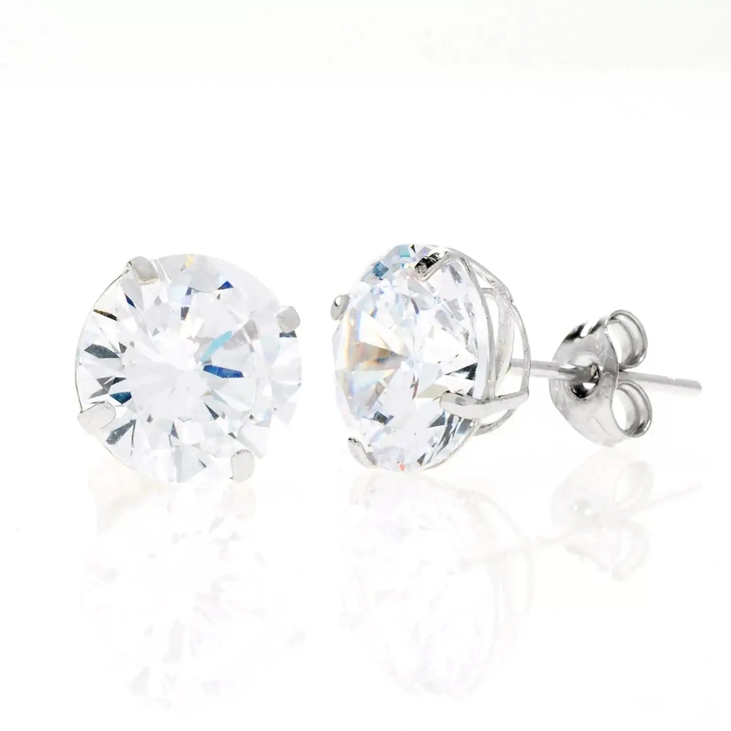 14K White Gold Round Basket Setting Simulated Round Diamond Stud Earrings - Eloy Royal