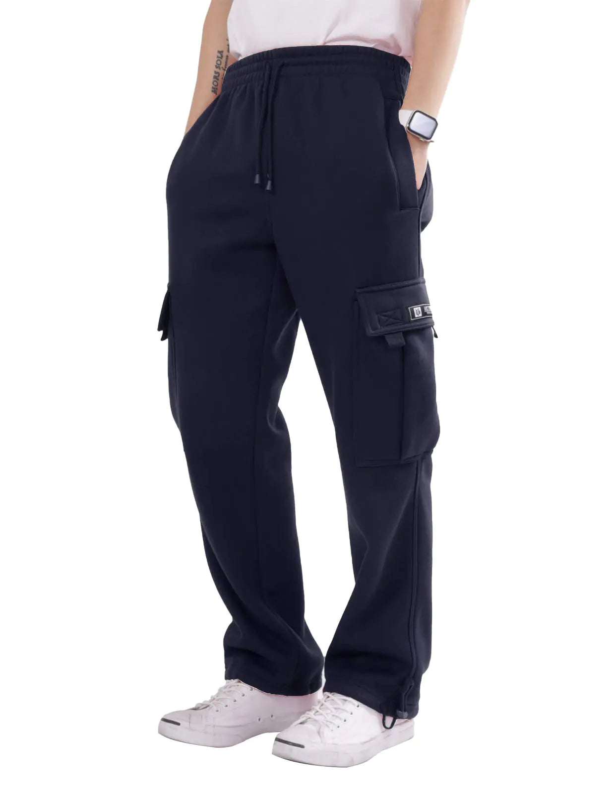 Mens Heavyweight Fleece Cargo Sweatpants with Pockets (Available in Plus Size) S Navy Navy Small