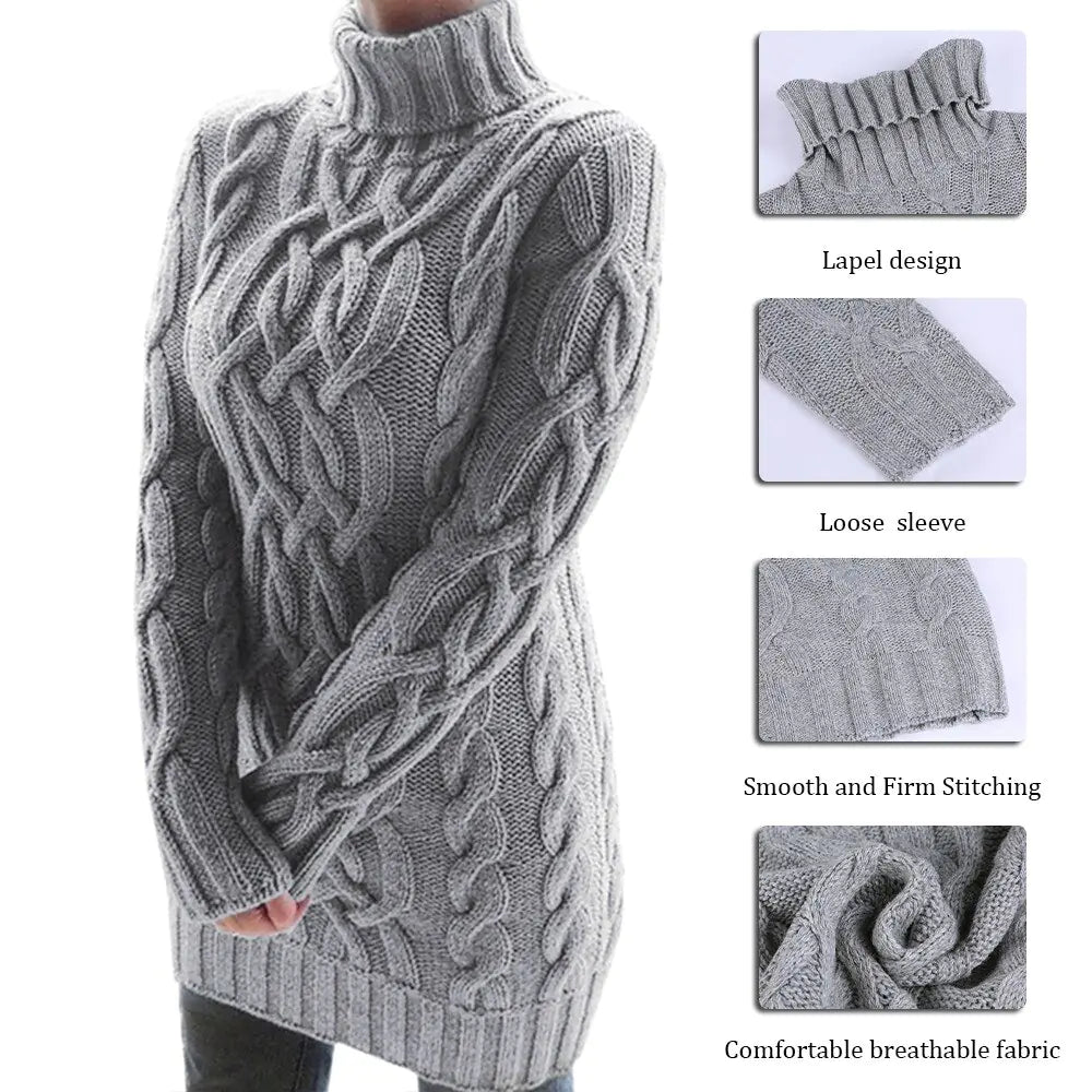 Turtleneck Twist Knitted Sweater Dress - Eloy Royal