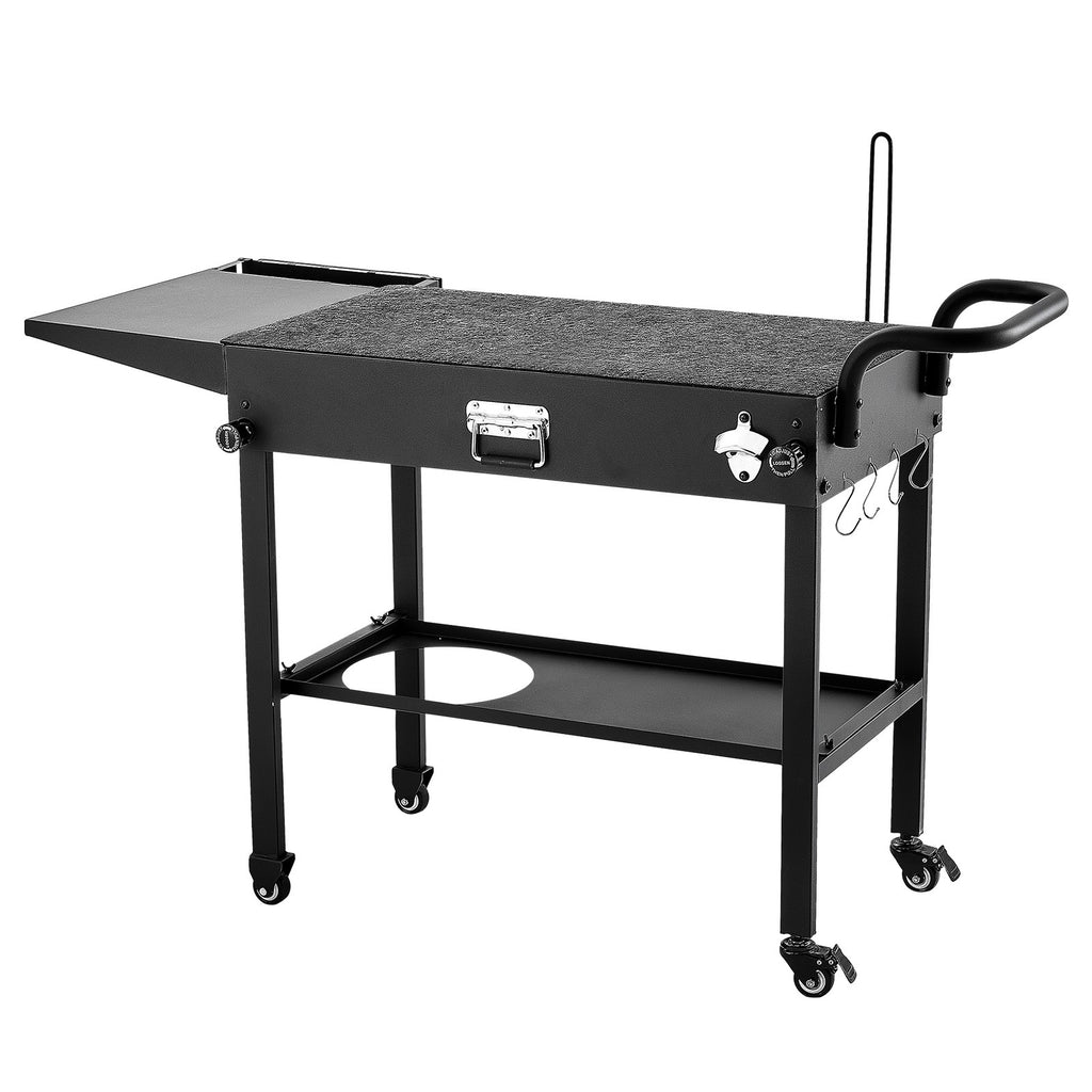 Outdoor Grill Cart, 31.0 x 17.0 inch Tabletop Size Grilling Table, Foldable Outdoor Cooking Table with Tissue Holder, Hooks, Wheels, Side Table, BBQ Prep Tables for Picnic, Kitchen, Courtyard