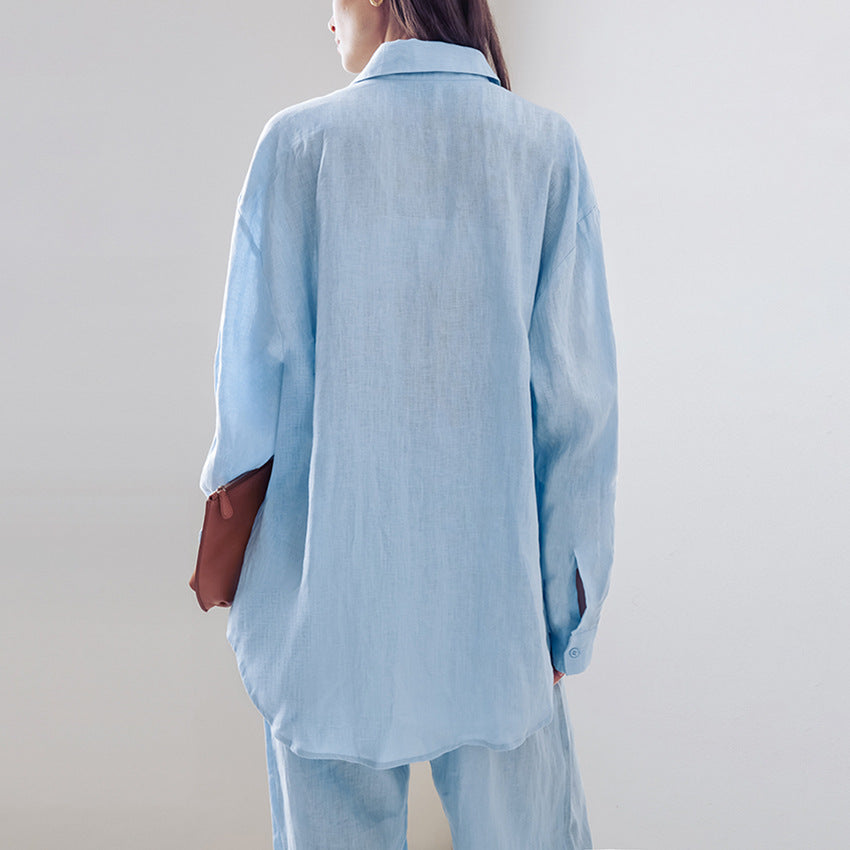 Minimalist Long Sleeve Shirt And Trousers Two-piece Set