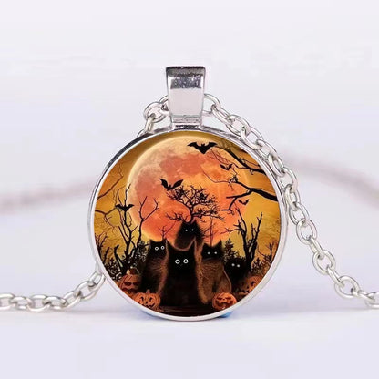 Halloween Round Pumpkin Ghost Bat Necklace Men And Women Personality Clavicle Necklace Fashion Jewelry Accessories