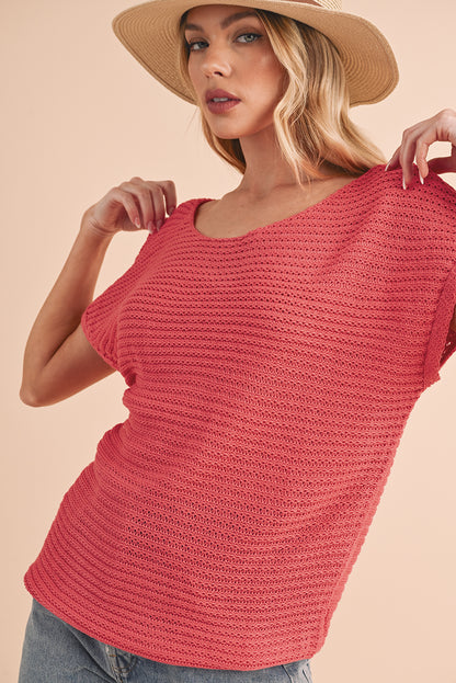 Red Clay Plain Knit Loose Batwing Sleeve Blouse - Eloy Royal