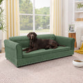Oversized Pet Sofa ,Elegant Modern Linen Fabric Elevated Dog Sofa Bed, Comfortable Oversized Rectangular Pet Bed with Backrest & Armrest for Large & Oversized Dogs-Olive Green
