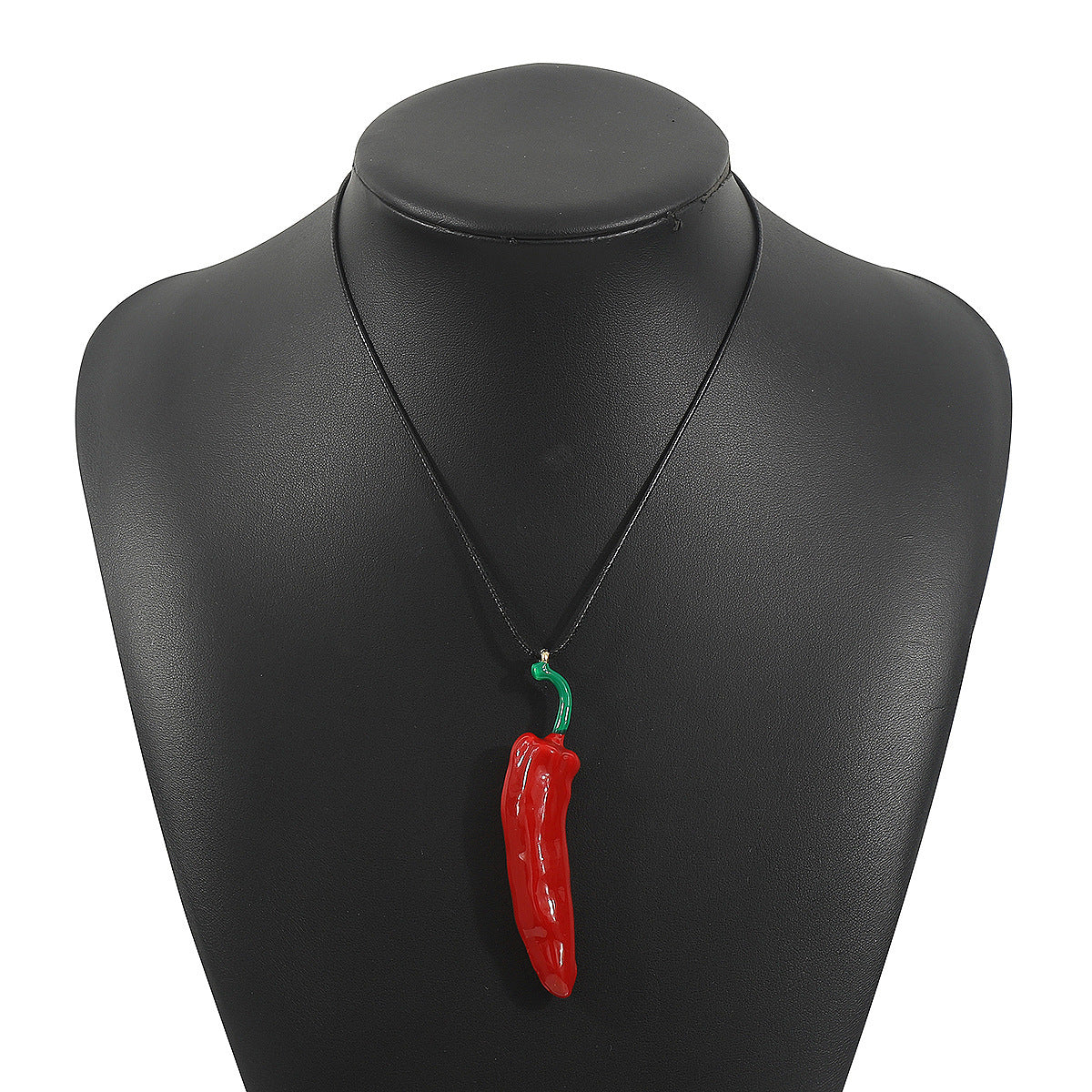 Enamel Vegetable Twin Red Chilli Pendant Necklace