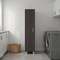 Vernon Slim Storage Cabinet with 4-Tier Shelf and Broom Hangers, Dark Walnut