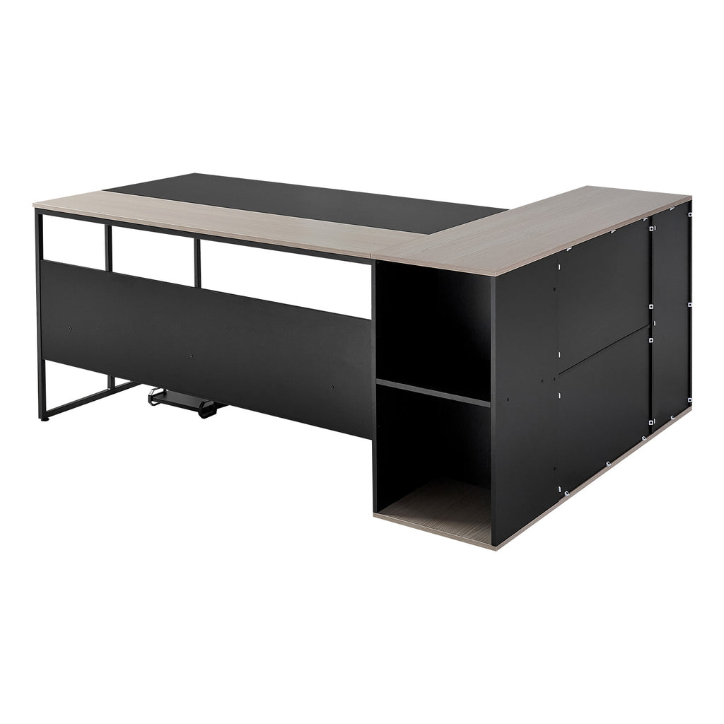 L-Shaped Executive Desk, Large Modern Office Table with Drawers & Storage Cabinet, Heavy Duty Wooden Executive Table with CPU Stand, 350 LBS Load Capacity, Easy Assembly, for Work Study Writing