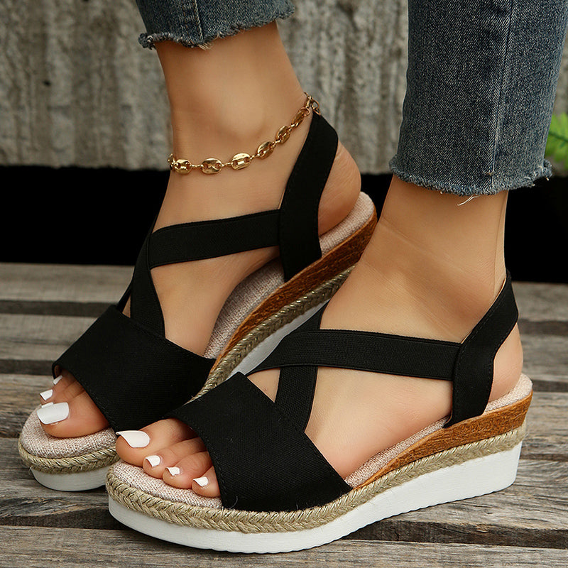 Wedge Sandals For Women Cross-strap Platform Gladiator Hemp Heel Shoes Summer - Eloy Royal