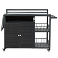 Dark Brown Outdoor Kitchen Island with Storage, Cooking Station, Grill Cart, Foldable Tabletop, and Bottle Opener