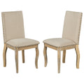 TREXM Set of 2 Wood Upholstered Dining Chairs with Nailhead in Natural Wood Wash Finish, Fabric Seat, Solid Rubber Wood Frame