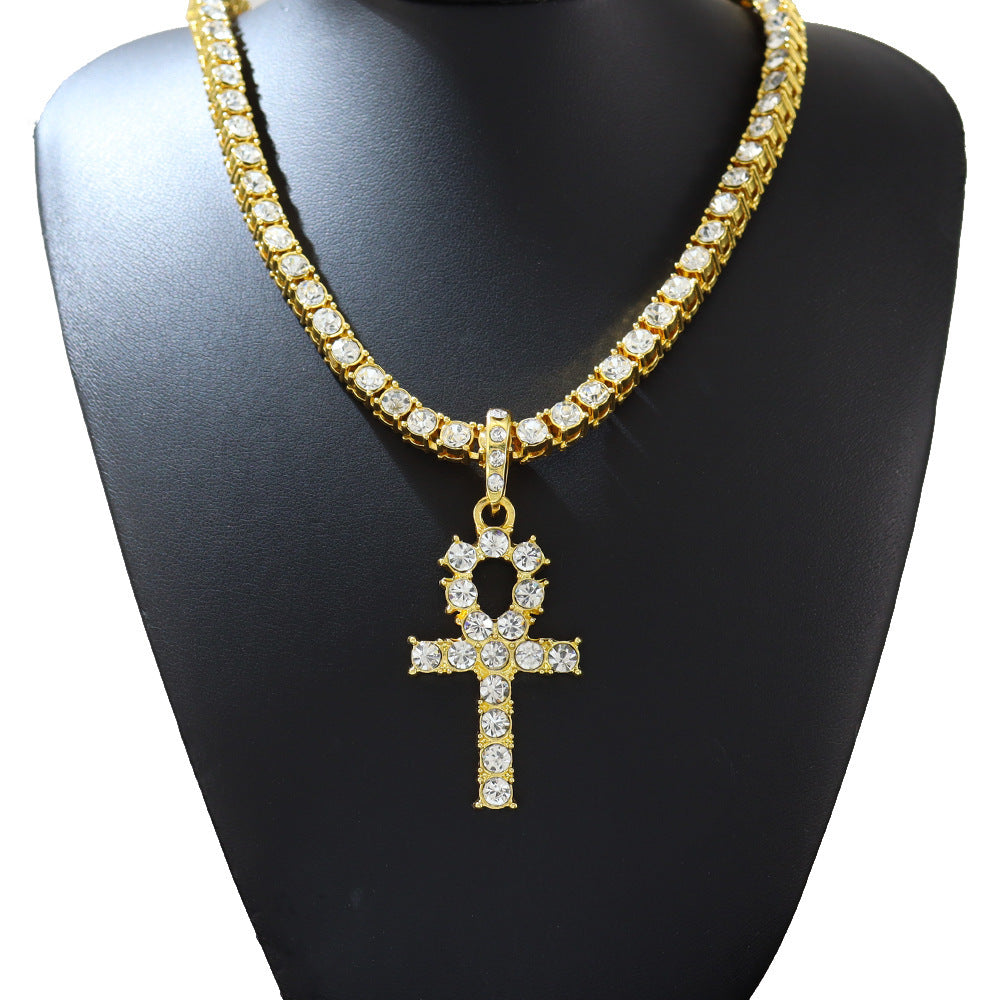 Men's Cross Pendant Single Row Diamond Necklace