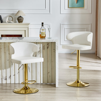 Modern rotating adjustable bar chair, PU leather belt backrest swivel chair, suitable for kitchen bar counter and dining room, adjustable height, capable of bearing 300 pounds (white -2 pieces)