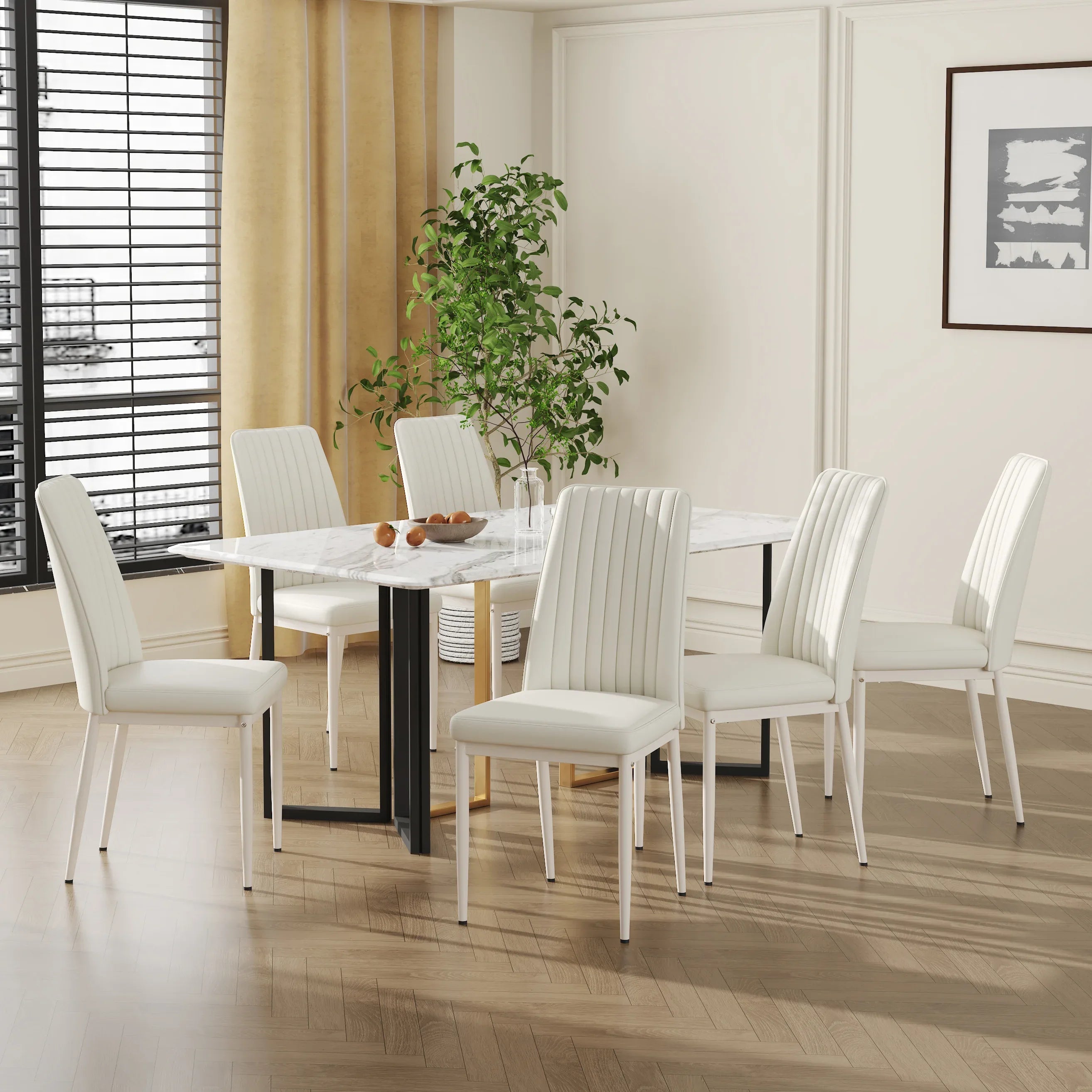 Dining Chairs Set of 4, Comfortable Dining Room Chair, Metal Kitchen Chairs with Leathaire Fabric and High Back (Cream White, Set of 4) - Eloy Royal