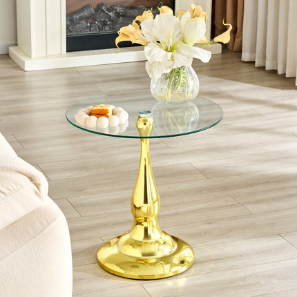 Small metal side table, modern round metal side table with a glass top measuring approximately 19.6 inches in diameter. Ideal for use next to a bed or sofa, in living rooms, bedrooms, patios, etc.
