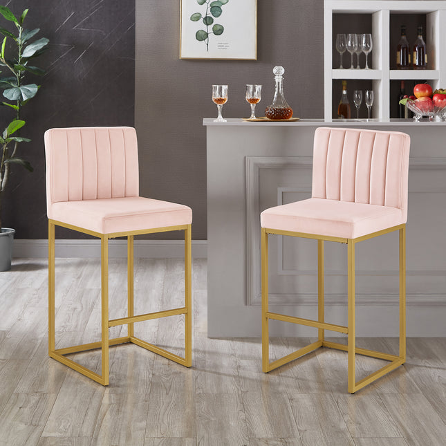 Modern Fashion Counter Height Stool Full Backrest and Sturdy Iron Legs, Set of 2 Versatile Bar Chair, Pink/Gold
