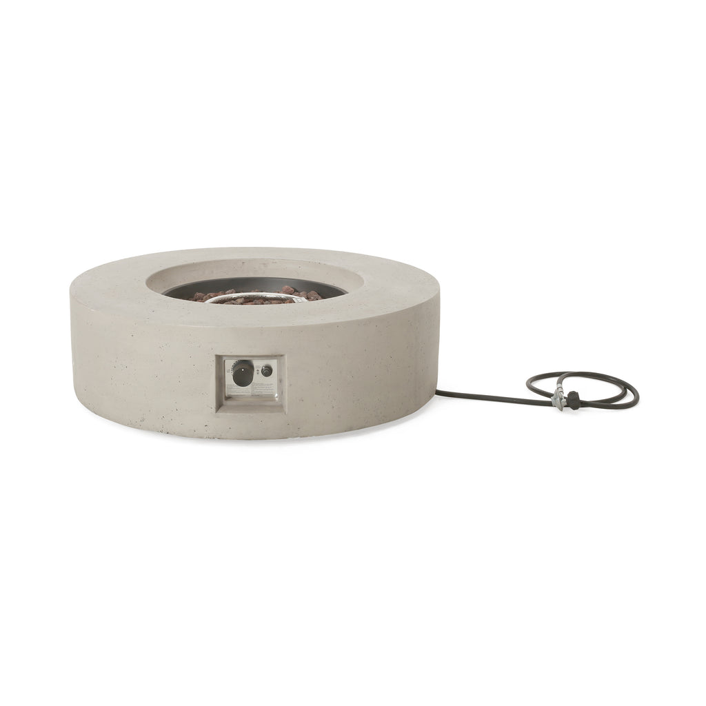 Modern Outdoor 50,000 BTU Round MgO Concrete Propane Fire Pit, Light Grey, Lightweight Design
