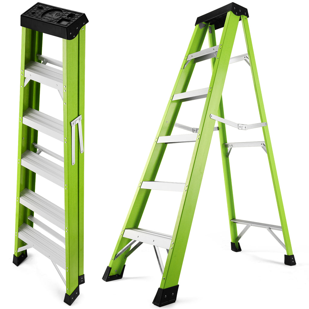Fiberglass ladder, single side step ladder, for electrical engineering ladder structure insulation ladder,green 5steps
