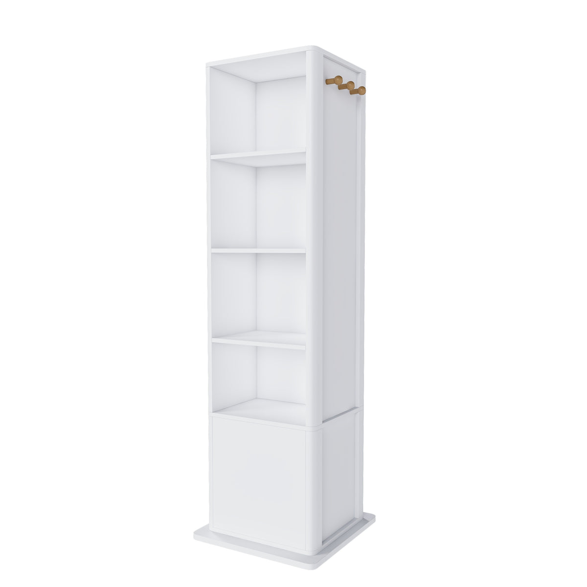 360° Rotating White Makeup Cabinet with Full-Length Mirror, Jewelry Storage, Coat Rack, 4 Open Shelves, 2 Built-In Shelves, MDF and Glass