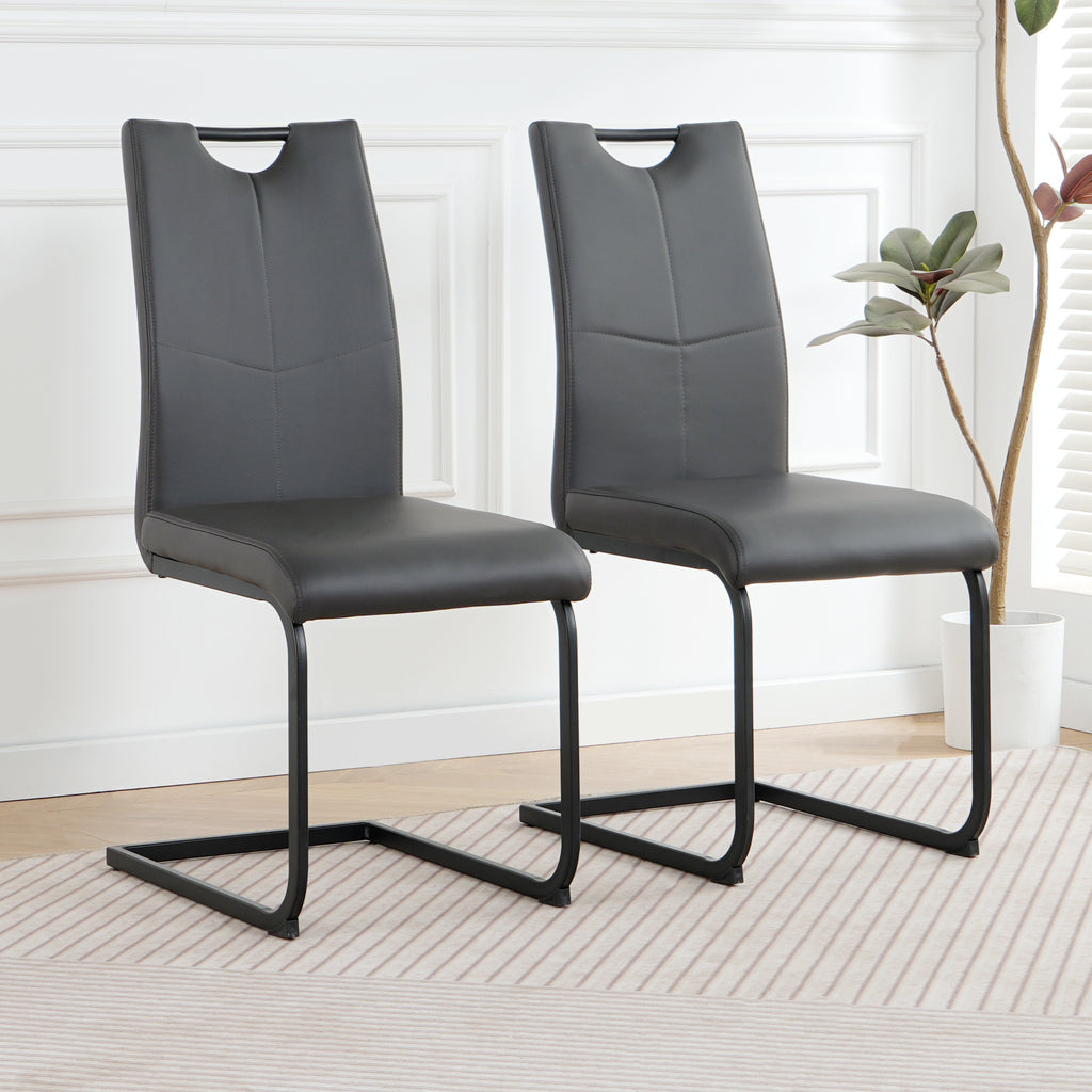Modern Charcoal PU dining chair living room chair upholstered chair, black metal chair leg design, kitchen, living room, bedroom, dining room side chair (Set of 2)