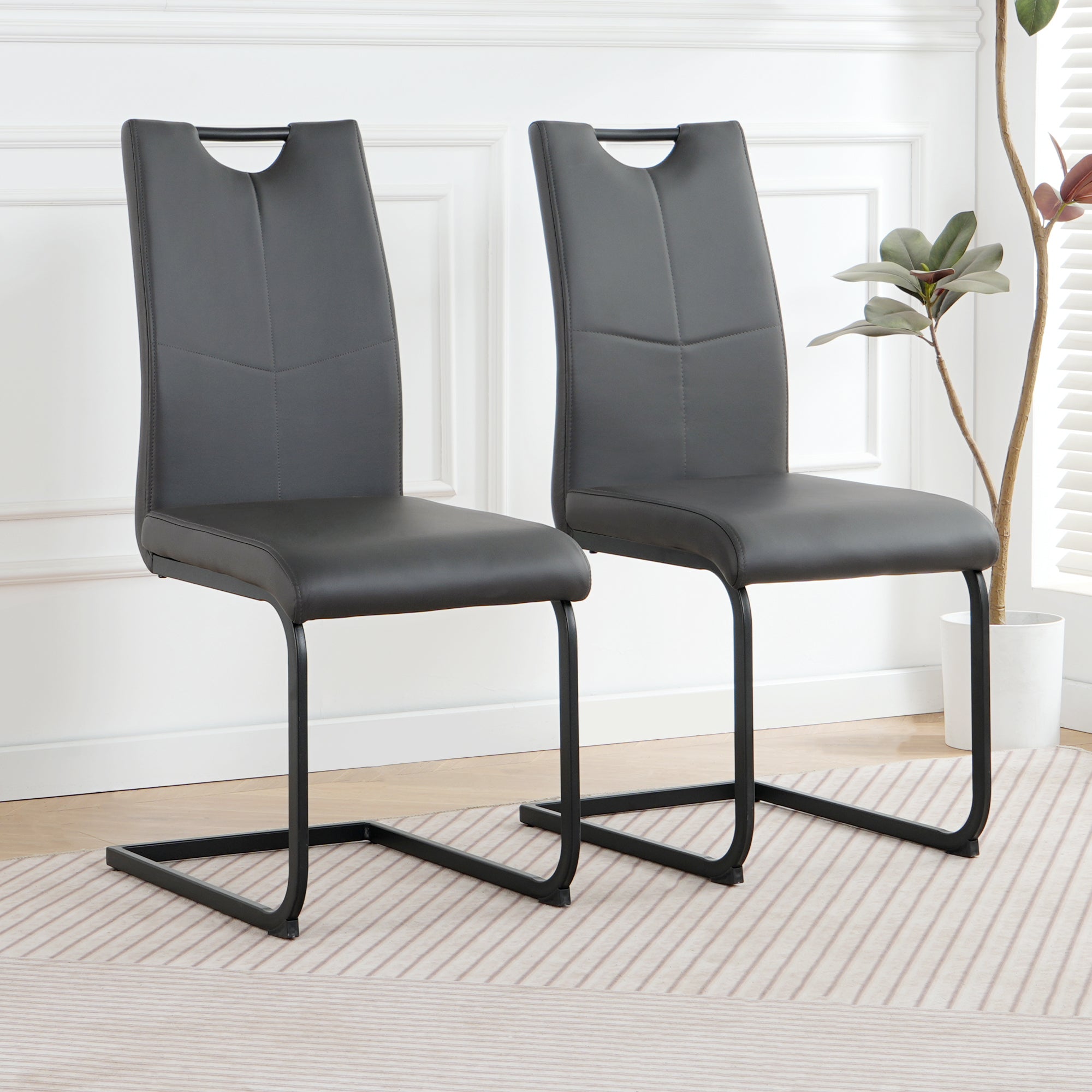 Modern Charcoal PU dining chair living room chair upholstered chair, black metal chair leg design, kitchen, living room, bedroom, dining room side chair (Set of 2)