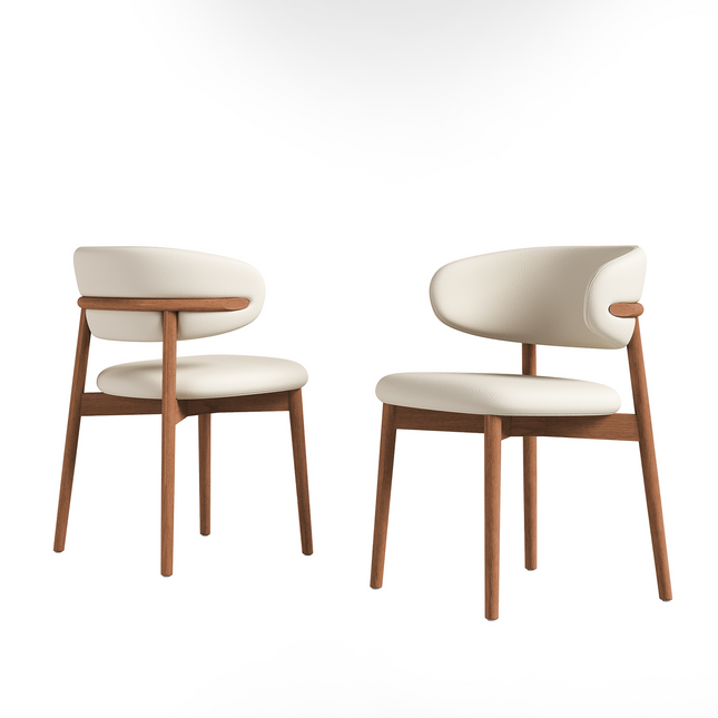 Mid-Century Modern Wooden Feet Dining Chair Set of 2 in Walnut Oak with PU Upholstery, 17.72 x 18.50 x 30.71 inches