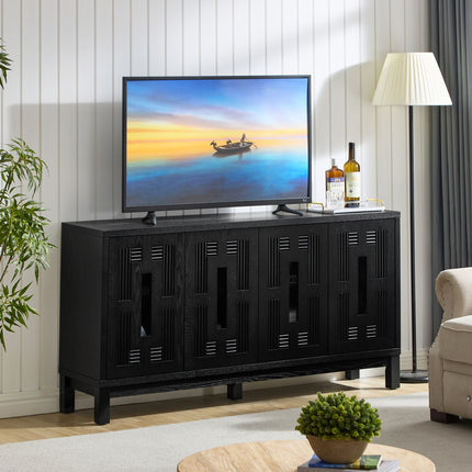 60.7' Mid Century Modern Sideboard Buffet Cabinet with Storage, TV Media Console Table with Carved Openwork Design, Storage Cabinet with 4 Doors & Adjustable Shelves for Kitchen Living Room Entryway