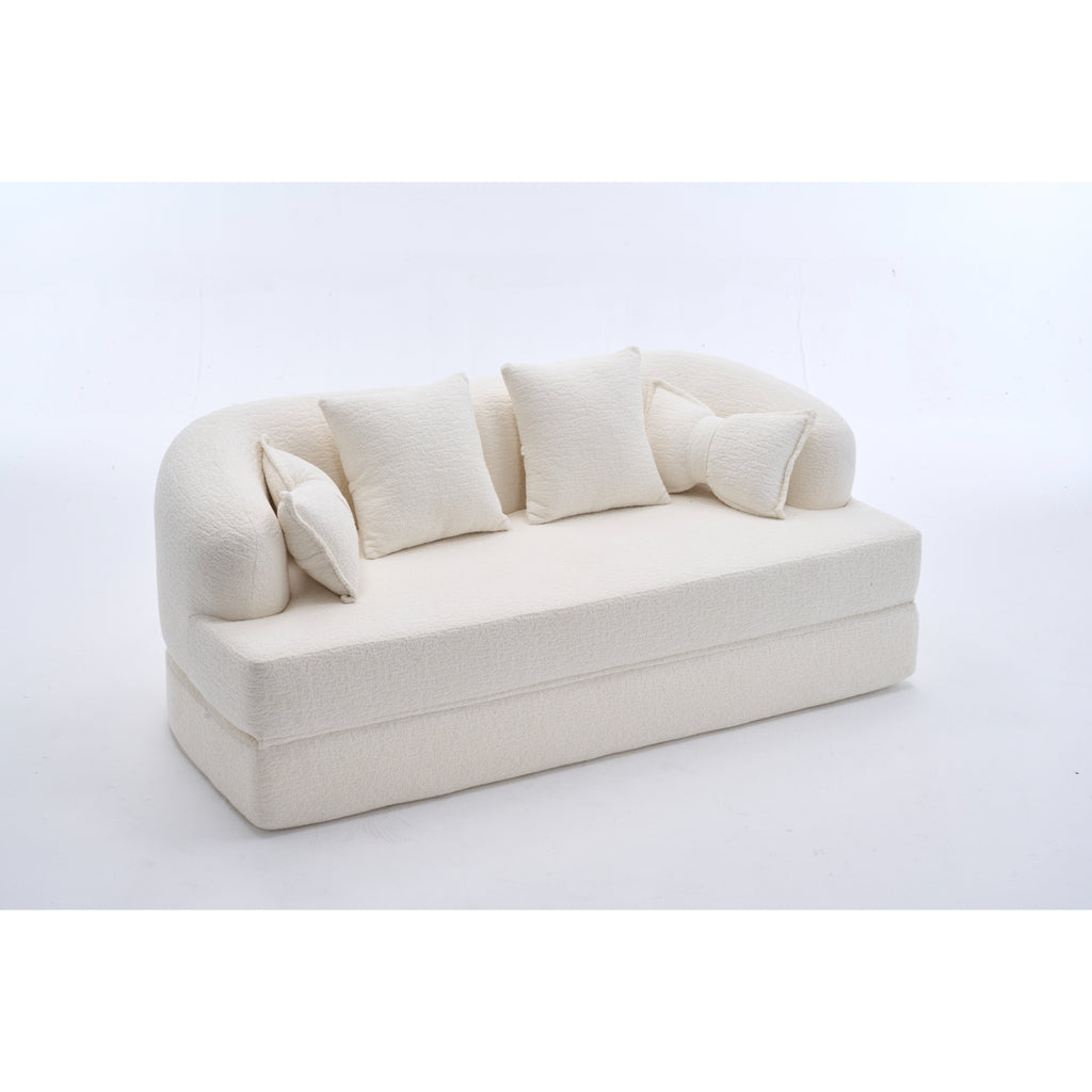 2-in-1 Foldable Sofa Bed, 70 Inch Boneless Couch Convertible Sleeper in Milk White with Chenille Fabric and High-Density Foam