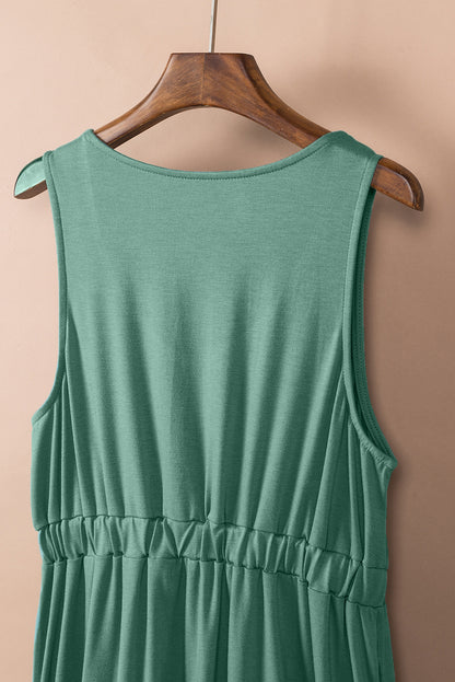 Green Sleeveless Button Front Short Basics Dress - Eloy Royal