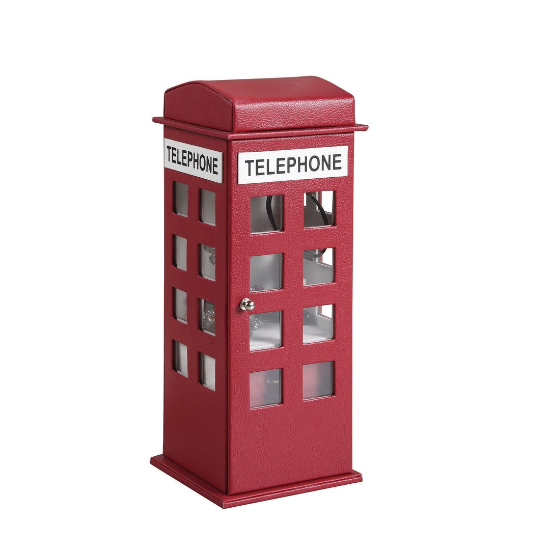 11.5' Tall Leather Jewelry Box, British Telephone Design, Burgundy Red