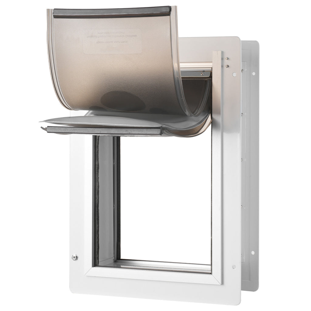 Pet Door, 14.25' x 21.1' Metal Frame with Lock and 3-Flap System, Weatherproof Doggy Door, Easy to Install in Interior or Exterior Walls, Pet Door Suitable for Cat Doggie Kitties (White-Large)