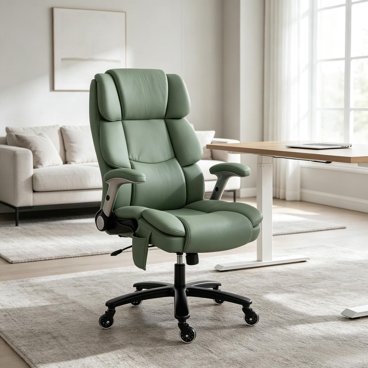 Ergonomic Desk Office Chair, Pet-Resistant Fabric, Airbag Lumbar Support and Flip-Up Armrests