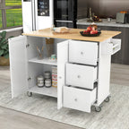 Rolling Mobile Kitchen Island with Solid Wood Top and Locking Wheels,52.7 Inch Width,Storage Cabinet and Drop Leaf Breakfast Bar,Spice Rack, Towel Rack & Drawer (White) - Eloy Royal
