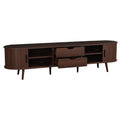Mid Century Modern TV Stand for 70-Inch TV, Dark Brown MDF & Solid Wood Console with Tambour Doors, Drawers and Built-in Power Outlet