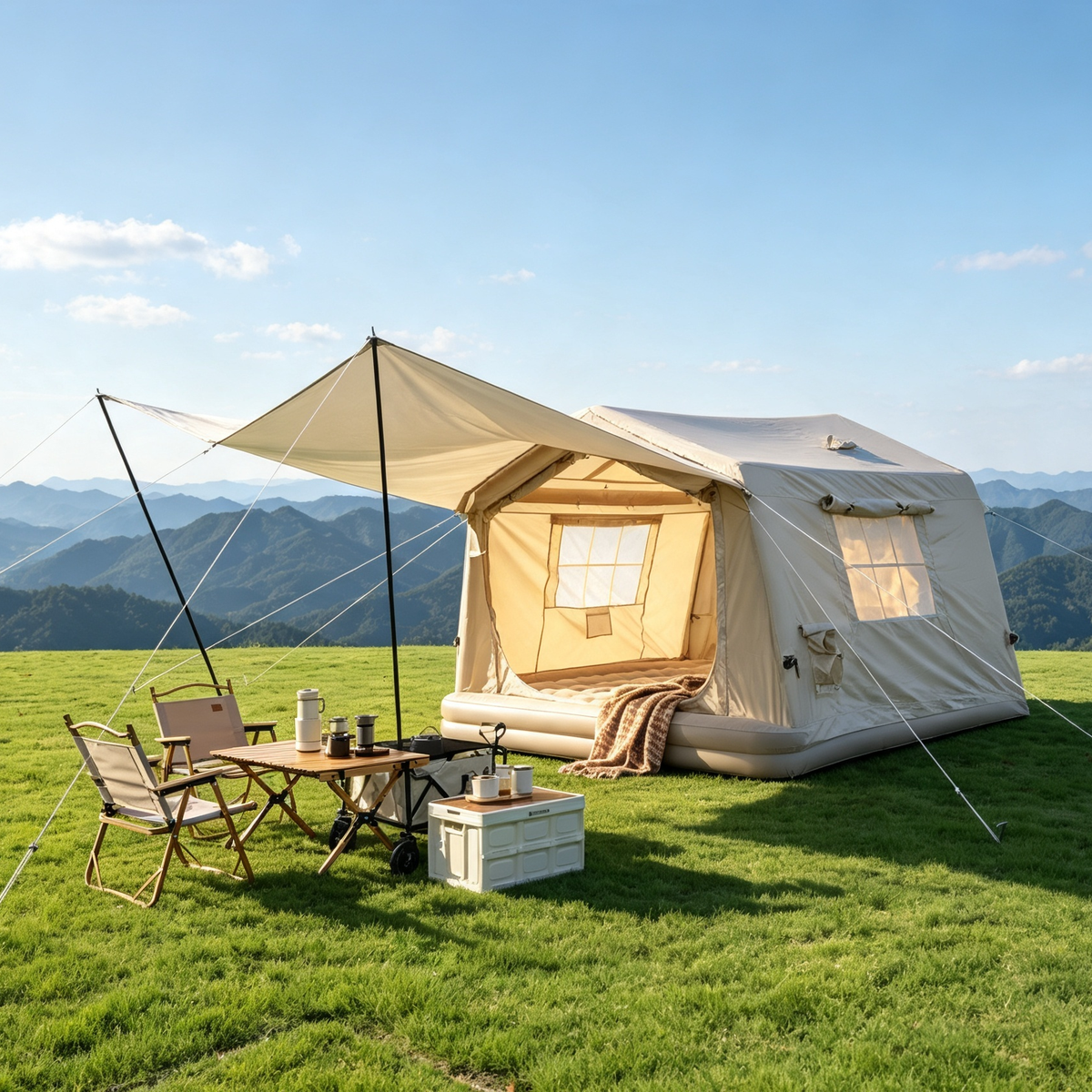 8 m ² Inflatable Tents for Camping with canopy, Blow Up Tent with Hand Pump, Easy Setup InflatableTent 4 Season Tent, Waterproof Oxford Air Glamping Tents for Camping Adult 4/6/8 Person