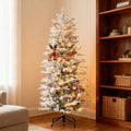 Snow Branches withChristmas Trees,Artificial Flocked Christmas Trees,with Warm Yellow Clear Lights, Auto Open